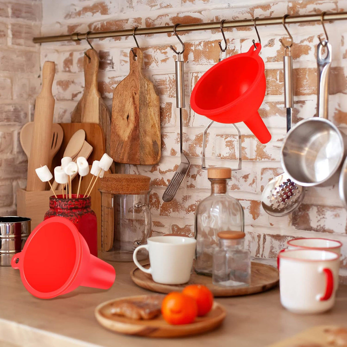 4 Pcs Kitchen Funnel Set Canning Silicone Funnel, Small and Large, Wide Mouth for Jars Jam Spice Filling Bottles Liquid Oil and Powder(Red)