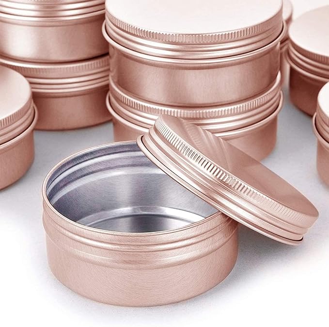 1 Ounce Aluminum Tin Jar with Screw Cap 30mL Tin Cans Refillable Containers for Cosmetic, Lip Balm, Cream, Lotion, Balms, Spices, Salve, Rose Gold 40 Pcs