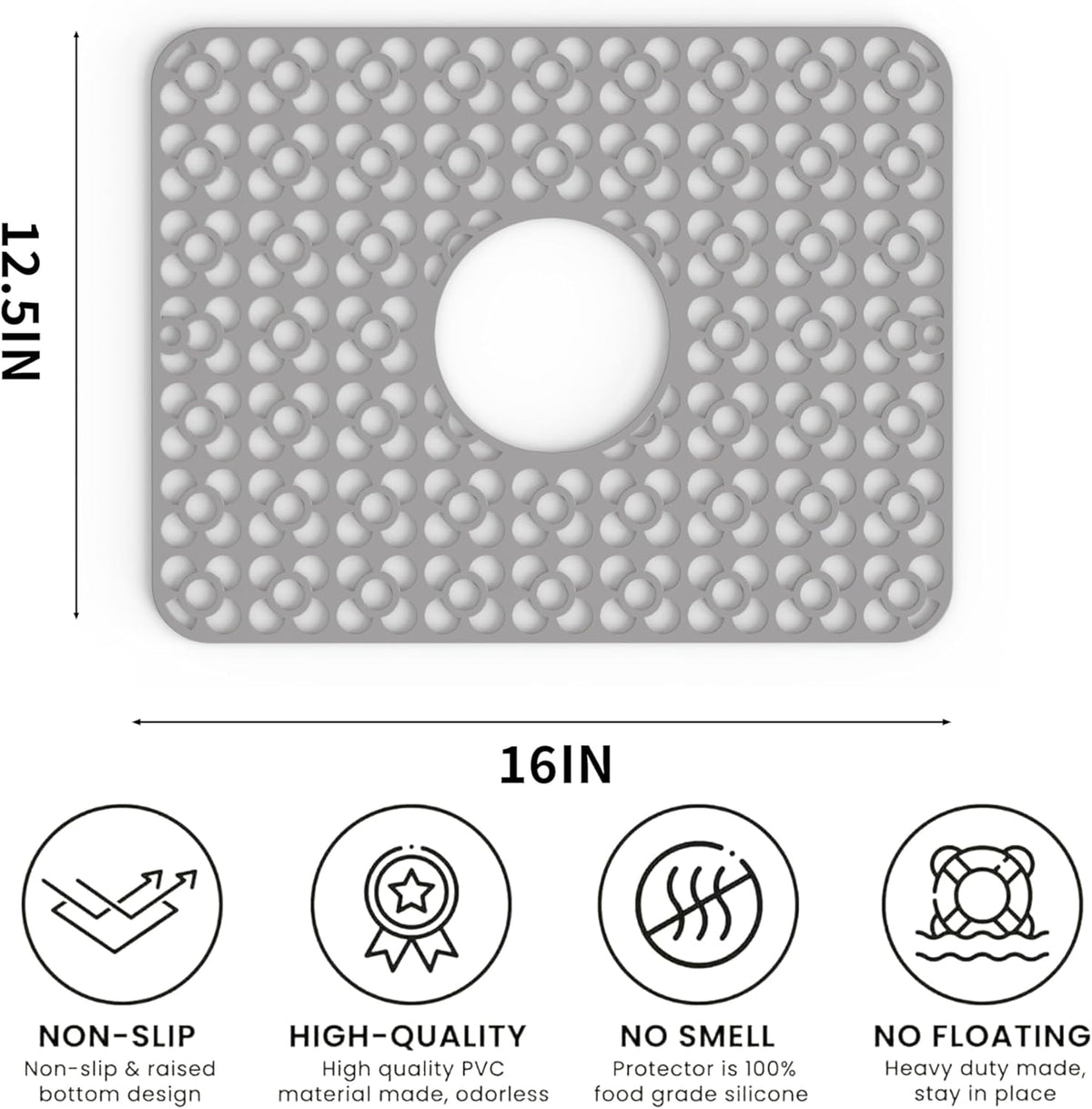 WAFT YEARN Sink Mats Sink Protectors Dish Racks Dishwasher Safe Grid Mats for Kitchen Sink Silicone Protect Sink from Stains Damage Scratches Non Slip Heat Resistant Rust Resistant 16"X12.5" Grey