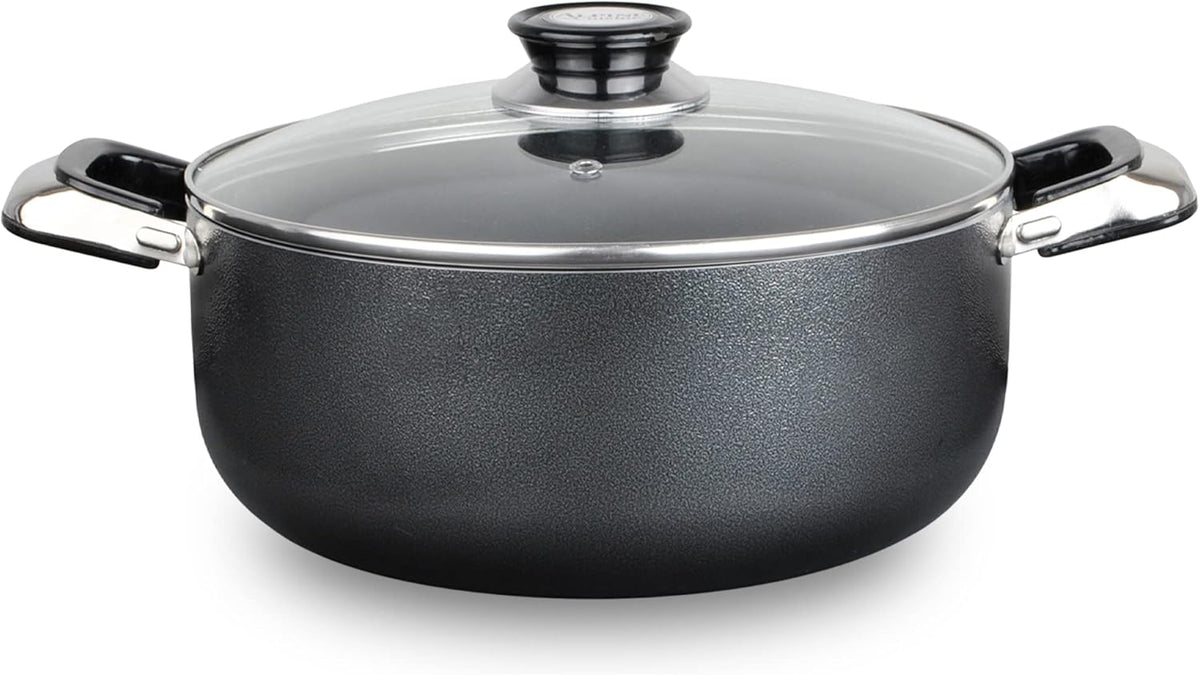 Alpine Cuisine 13 Quart Non-stick Stock Pot with Tempered Glass Lid and Carrying Handles, Multi-Purpose Cookware Aluminum Dutch Oven for Braising, Boiling, Stewing