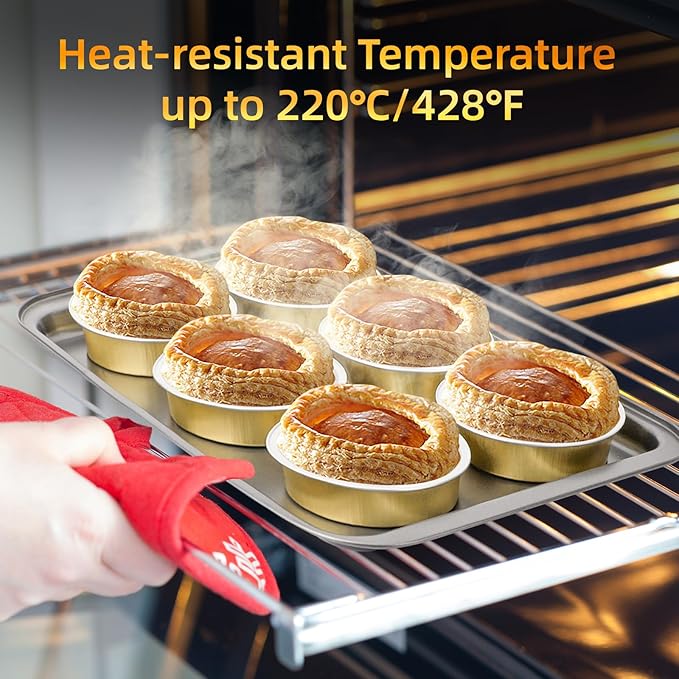 Beasea Mini Pie Tins with Lids, 120 Pack 4 Inch 8oz Disposable Creme Brulee Ramekins Golden Mini Small Aluminum Foil Pie Tart Cake Baking Pans Individual Round Containers Oven Safe for Baking