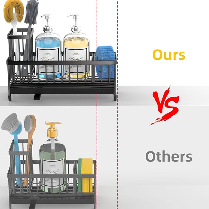Moforoco Extra Large Sponge Holder for Kitchen Sink Organizer Caddy, Dish Brush Scrubber Holder,Stainless Steel Sink Box Utensil Holder,Soap Dispenser Set Tray Counter Accessories & Storage Rack
