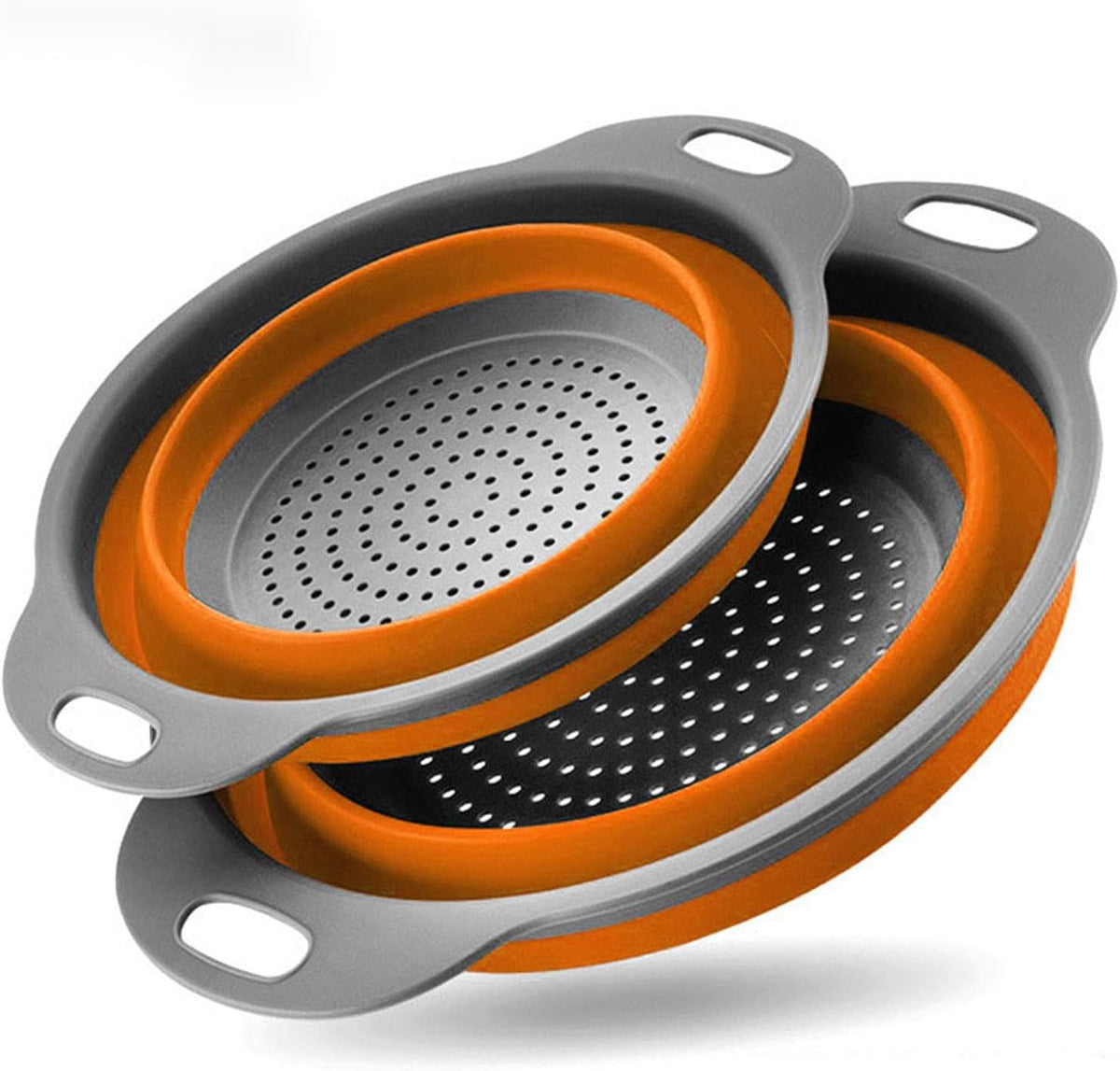 Collapsible Colander Set of 2 Silicone Kitchen Strainer Set, Perfect for Draining Pasta, Vegetable and fruit for Kitchen and Travel Use (Orange)