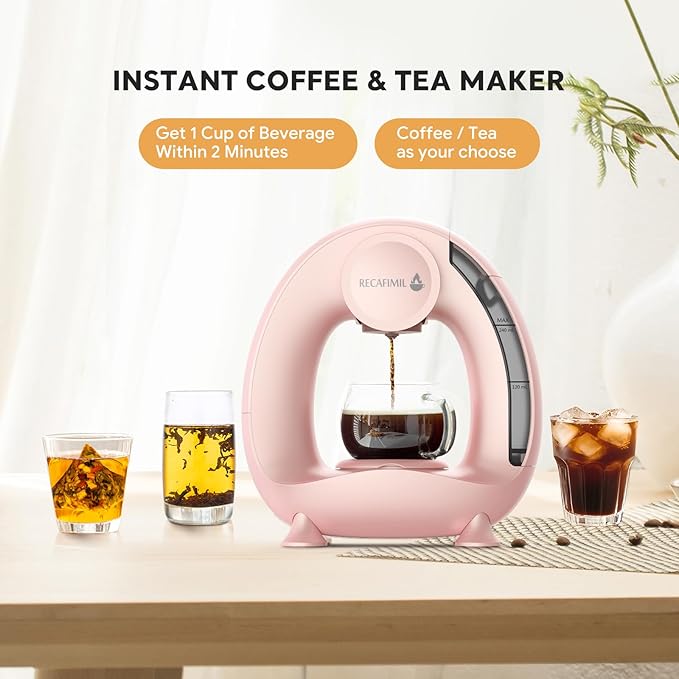 Single Serve Coffee Maker For K Cup Pod and Coffee Grounds /Tea, Fast Brew in 2 minutes, 2 IN 1 One Button Coffee Machine 4-8 Oz Brew Sizes, Stylish＆Compact For Home, Office, RV and Dorm, Pink