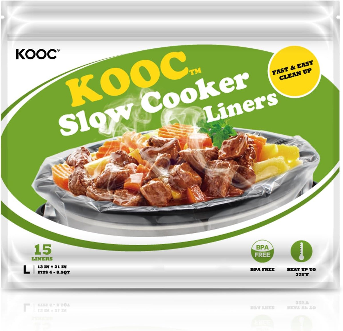 KOOC Slow Cooker Liners 13x21 inch 15 Count Large Size Disposable Pot Liners Cooking Bags Fit 3QT to 8.5QT Pot BPA Free Fresh Locking Seal Design
