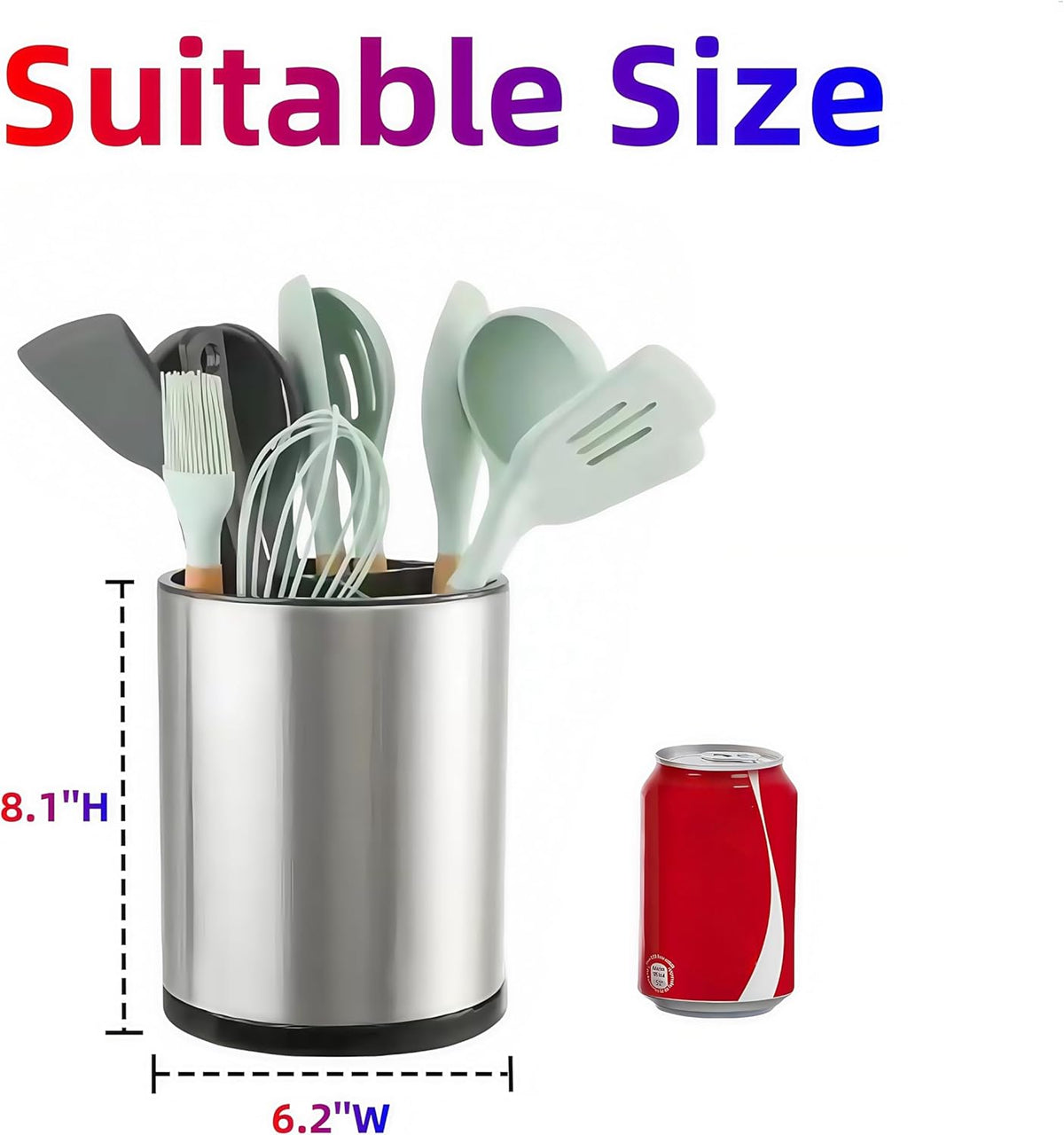 Utensil Holder,4-in-1 Large Kitchen Utensil Holder For Counter,Rotating Silverware Organizer Cooking Flatware Spoon Spatula Tool Cutlery Container Stainless Steel Caddy
