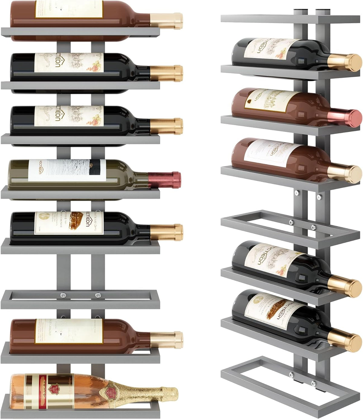 Hoctieon 8 Tier Wall Mount Wine Rack, Wall Racks for Wine Bottles Display and Storage, Hanging Bottle Organizer for Living Room, Dining Room, Wine Cellar, Bar, Grey