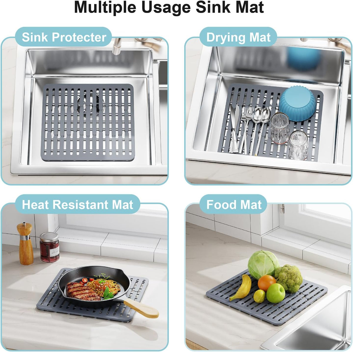 GSlife in Sink Dish Drying Rack - Stainless Steel Capacity Expandable Dish Drainer with Sink Protector, 10.8–17.9" L x 12.8" W, Silver
