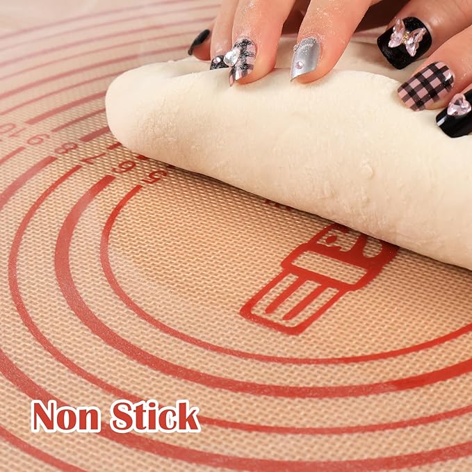Non-slip Silicone Pastry Mat Extra Large with Measurements 16''By 26'' for Silicone Baking Mat, Counter Mat, Dough Rolling,Oven Liner,Fondant/Pie Crust By Folksy Super Kitchen Red