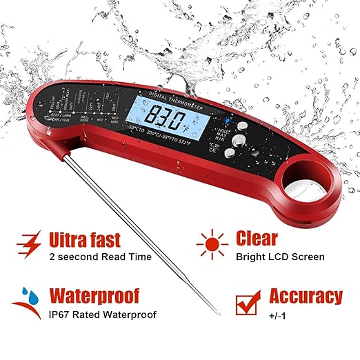 Meat Thermometer Digital for Grill Instant Read Meat Thermometer Waterproof Kitchen Gadgets Essentials Magnetic Probe Thermometer with Backlight and Display