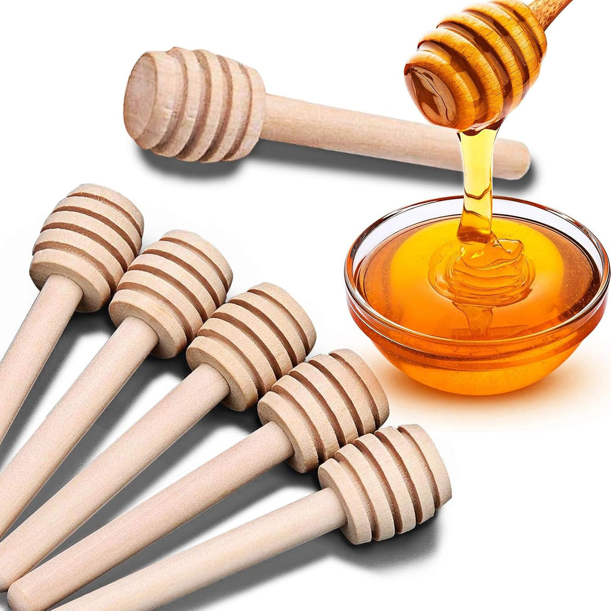 24 Pack Mini Wooden Honey Dipper Sticks, Honey Dippers 3 inch with Individually Wrapped Server for Honey Jar Dispense Drizzle Honey and Wedding Party Favors