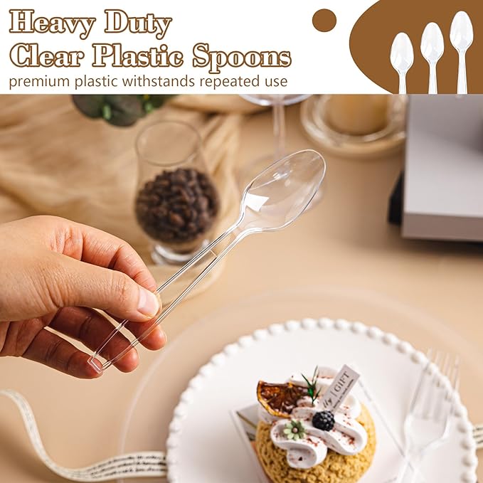 400 Count Heavy Duty Clear Plastic Spoons, Solid and Durable Disposable Spoons, BPA-Free and Heat Resistant, Premium Disposable Spoon for Party and Daily Use