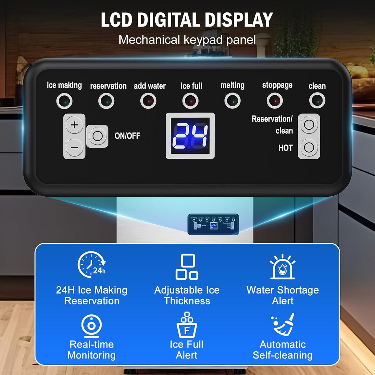 Commercial Ice Maker Machine 110 LBS/24H, 36 Ice Trays Freestanding & Undercounter Ice Machine Stainless Steel with 20 LBS Ice Storage Capacity, Ice Maker with Water Line and Filter, Dual Water Inlet