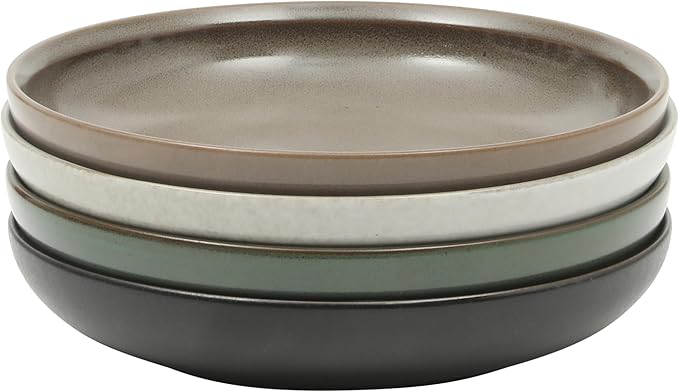 Gibson Elite Beckett 4-Piece Multi-Color 9 Inch Dinner Plate Bowl Set – Reactive Glaze Stoneware – Shallow Serving Pasta Bowls (Blate) – Wide-Rim Round Design – Microwave & Dishwasher Safe