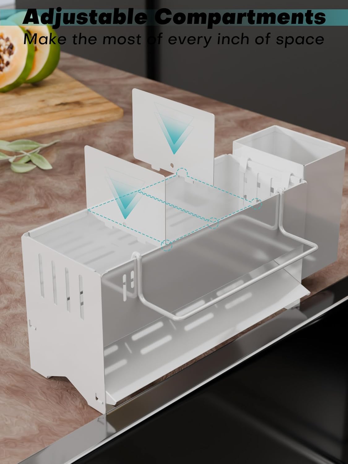 Sponge Holder for Kitchen Sink, Space-Saving Sink Caddy with Brush Holder, Kitchen Countertop Organizers and Storage Essentials