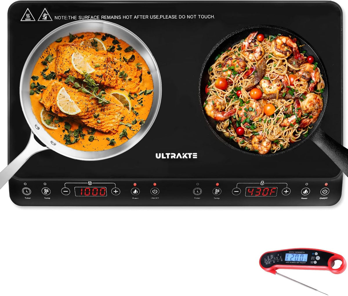 Double Induction Cooktop, ULTRAKTE Portable Dual Countertop Burner with Sensor Touch, 1800W Induction Cooktop 2 Burner, Electric Countertop Cooker with 10 Temp & Power Levels, 8-Hour Timer,Safety Lock
