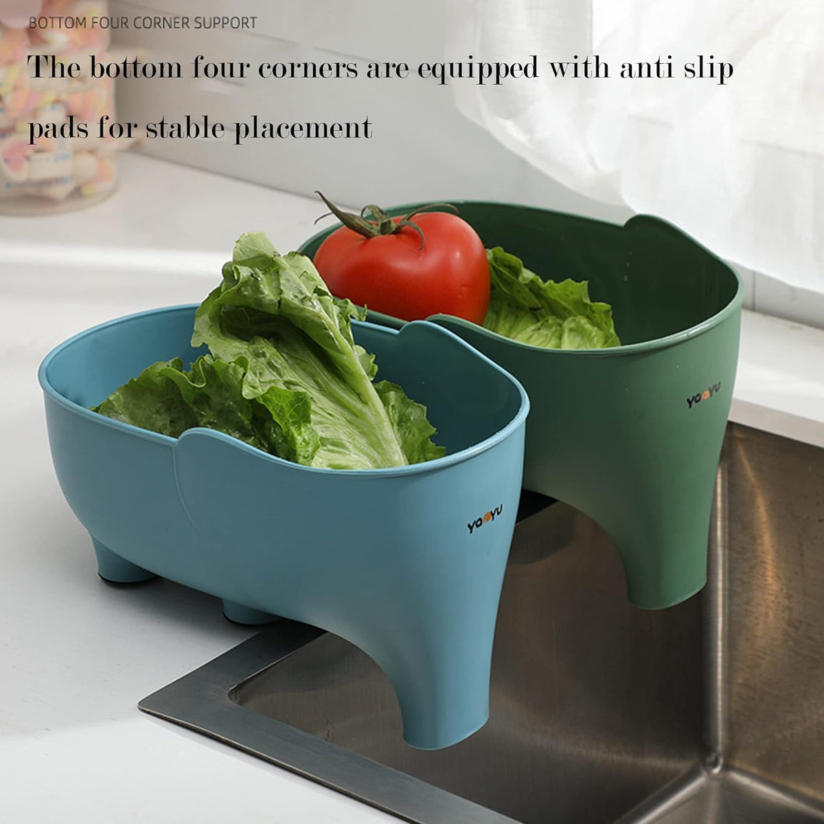 Vegetable Washing Basket with Elephant Drainage for Fruits, Pasta, Noodles - Kitchen (Pink)