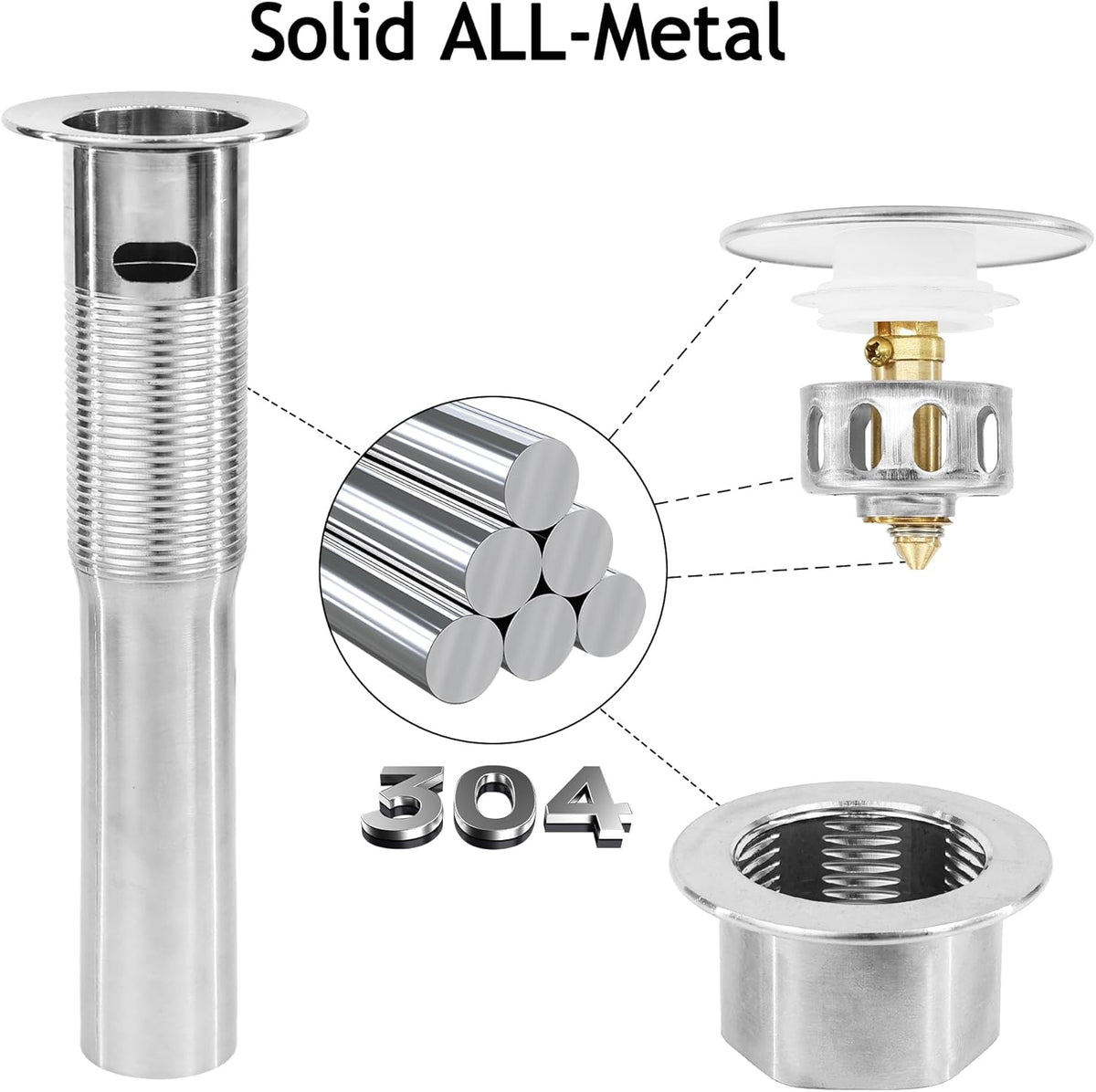 Bathroom Sink Drain,2 Pack Drain Stopper with Overflow,Pop Up Drain Assembly with Detachable Strainer Basket,Built-in Anti-Clogging, Stainless Steel Nut Brushed Nickel