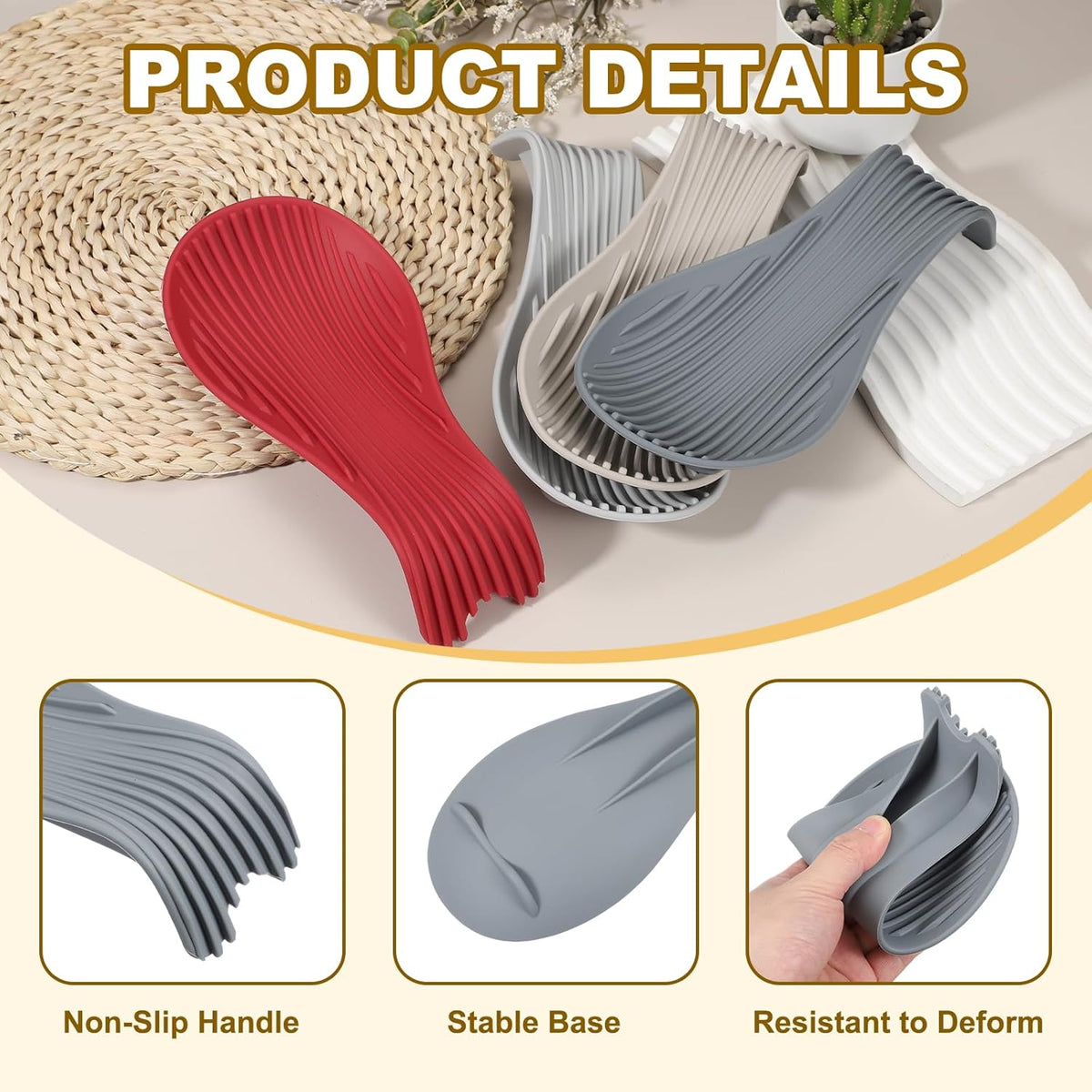 uxcell 1 Set Silicone Spoon Rest for Stove Top, Silicone Spoon Holder for Cooking Spatula, Ladle, Brush Grey/Grey