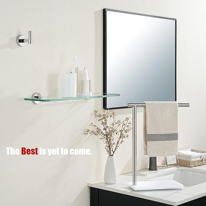 JQK Bathroom Glass Shelf Chrome, Tempered Glass Shower Storage 24 by 5 inches, 304 Stainless Steel Polished Chrome Wall Mount, TGS101L24-CH