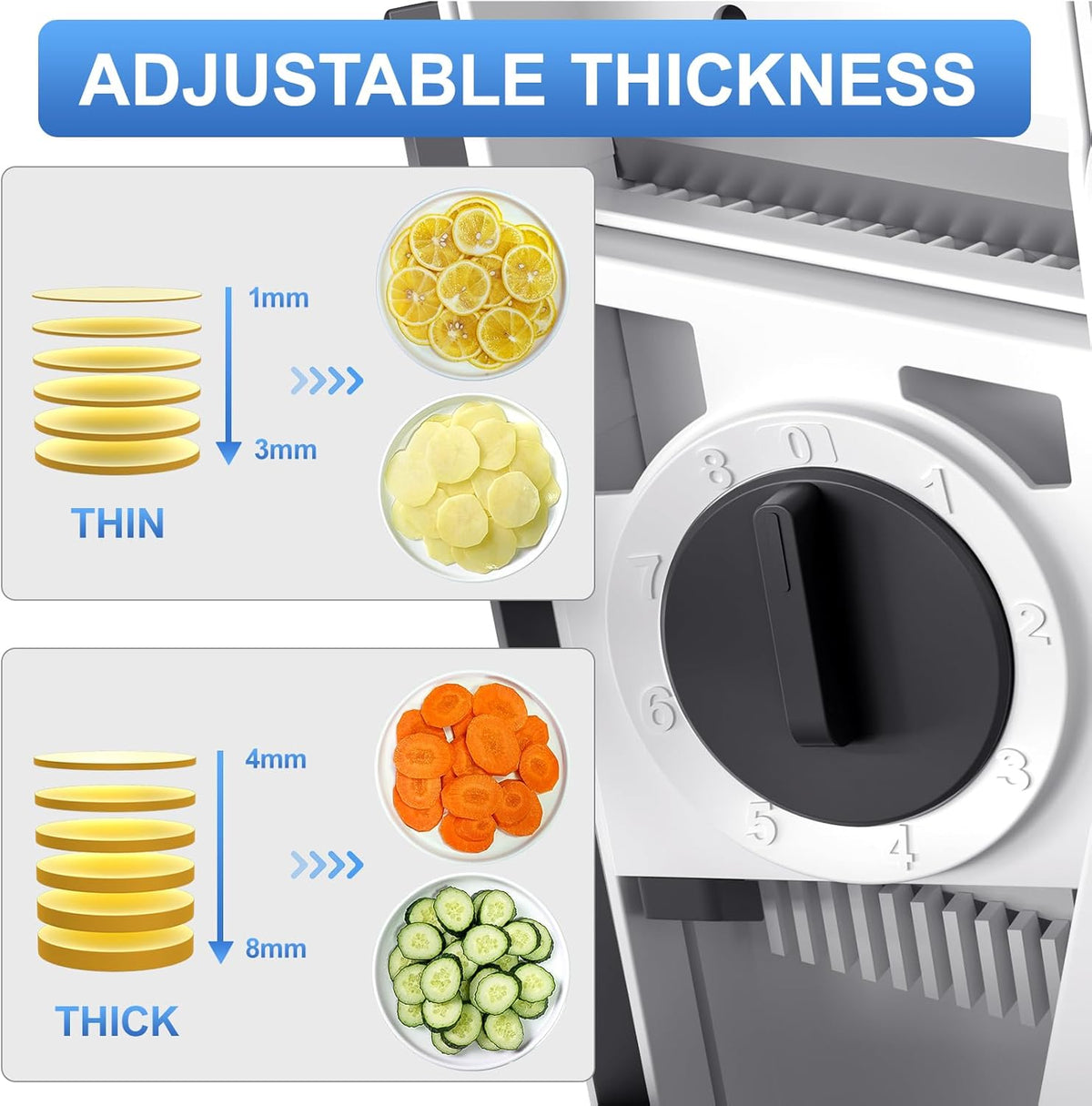 Safe Mandoline Slicer, Potato Clips Vegetable Food Cutter, Thickness Adjustable for Cucumber Onion Lemon with Vegetable Peeler (Only Slicer) Grey