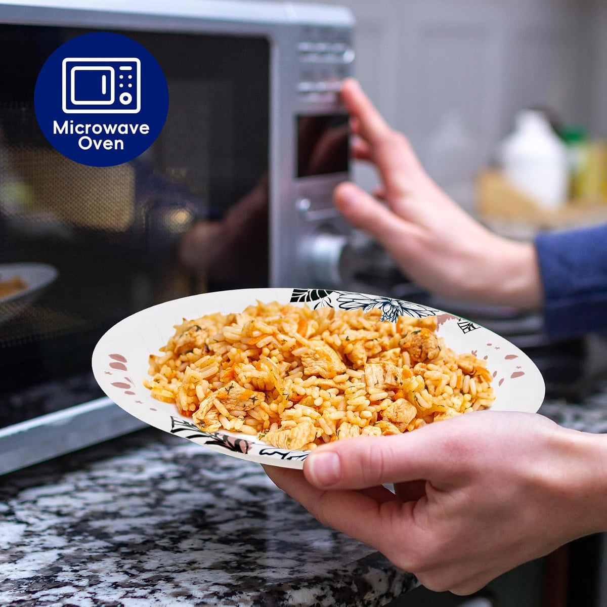 JOLLY CHEF 𝟭𝟰𝟬 𝗖𝗼𝘂𝗻𝘁 𝗣𝗮𝗽𝗲𝗿 𝗣𝗹𝗮𝘁𝗲𝘀 𝟭𝟬 𝗶𝗻𝗰𝗵 Soak Proof, Cut Proof, Heavy Duty Flower Printed Disposable Paper Plates for Everyday Use