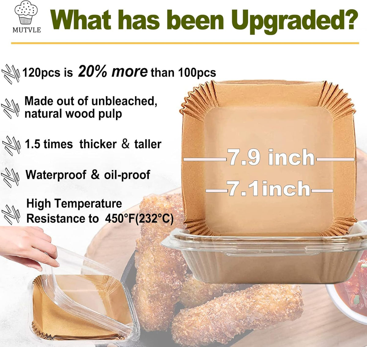 Air Fryer Disposable Paper Liner Square 7.9 Inches, Instant Pot Vortex Plus 4QT Air Fryer Liners, 120Pcs parchment paper liners for 3-6QT Air fryer, Baking Roasting Microwave