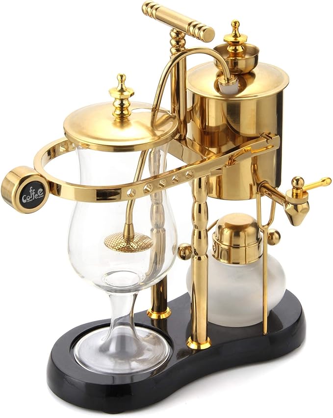Diguo Belgian/Belgium Family Balance Siphon/Syphon Coffee Maker, Elegant Double Ridged Fulcrum with Tee handle (Classic Gold)