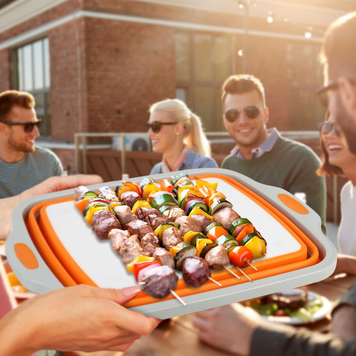 Tiawudi Collapsible Cutting Board with Container, Foldable BBQ Prep Tub, Sapce Saving Dish Basin for Kitchen, Camping, Picnic, Vegetable and Fruit, 2.11 Gal / 8L Portable Sink