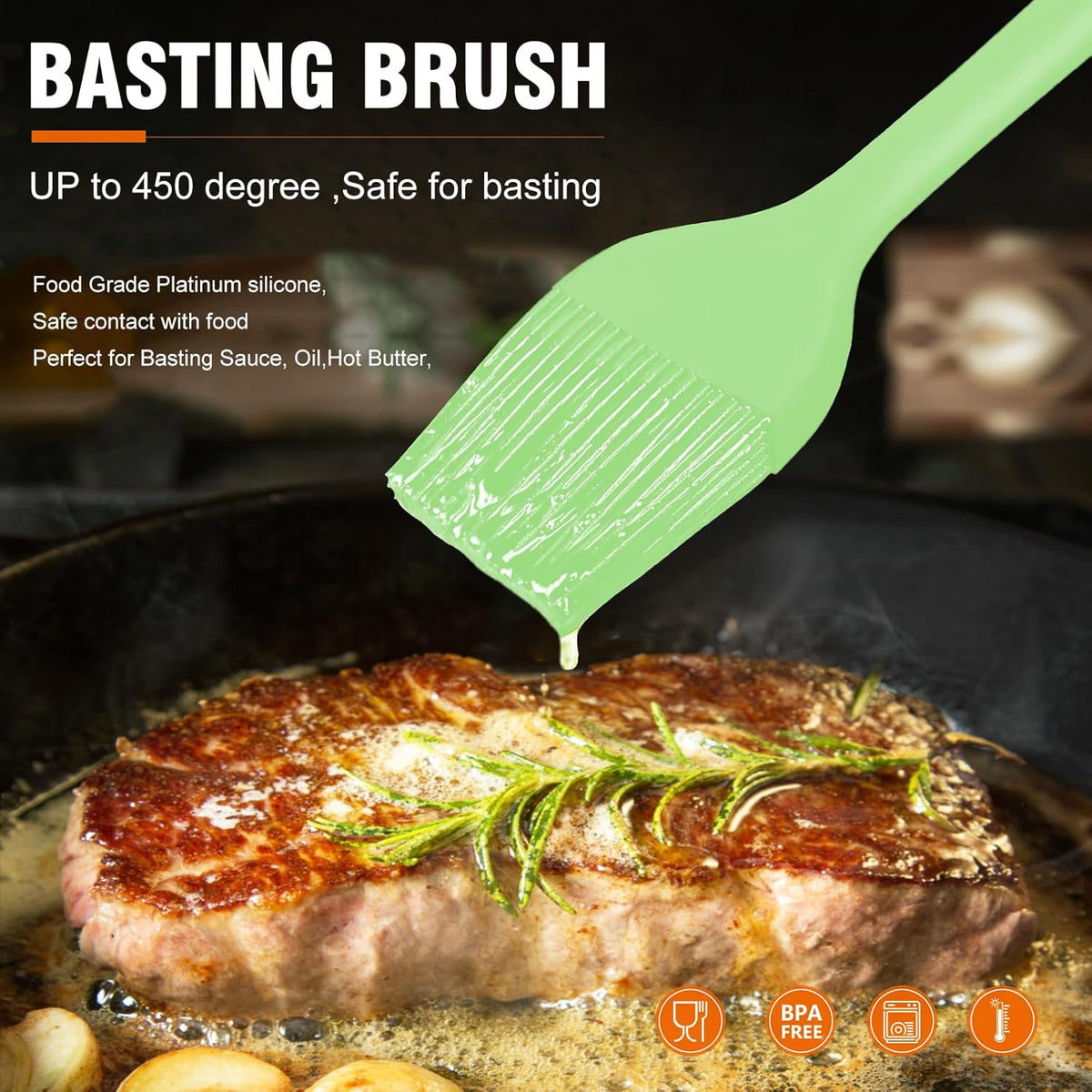 Walfos Basting Brushes Silicone, Heat Resistant Pastry Brushes for Kitchen Cooking, Oil, BBQ Grill, One-Pieces Design,BPA Free and Dishwasher Safe, 2 Pcs (Lime Green)