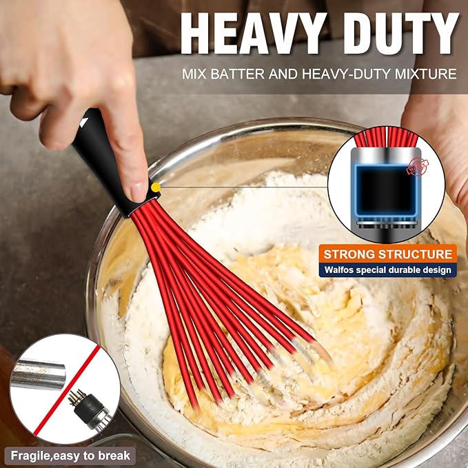 Walfos Whisk,7+9+11in Silicone whisk, BPA free Whisks for Cooking Non Scratch. Heat Resistant(480°F) Wisk. Perfect for Blending, Mixing, Beating etc.Dishwasher Safe.Set of 3 (Colorful)