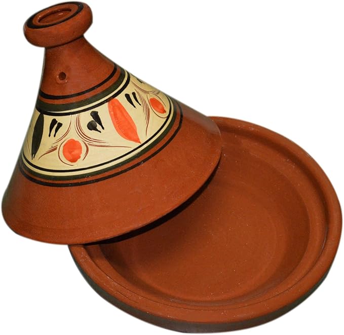 Treasures Of Morocco Moroccan Cooking Tagine, Traditional, Handmade, 10 Inch Diameter, Red, Clay, Round, With Lid