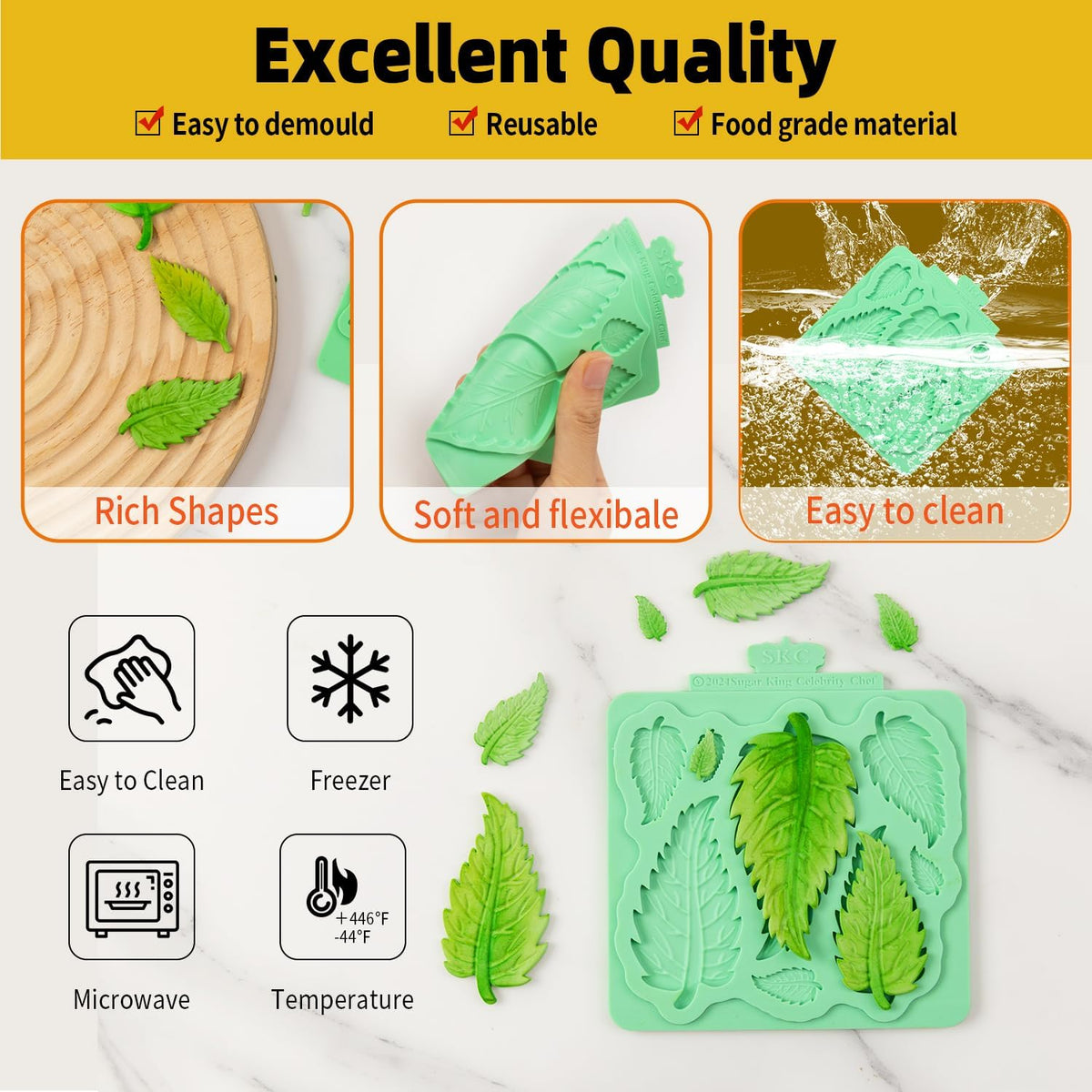 KALAIEN Leaf Molds Silicone,Leaves Chocolate Mold Leaf Fondant Molds Silicone for Clay Crafts Air Dry,3D Candy Gumpaste Moulds Set of 2