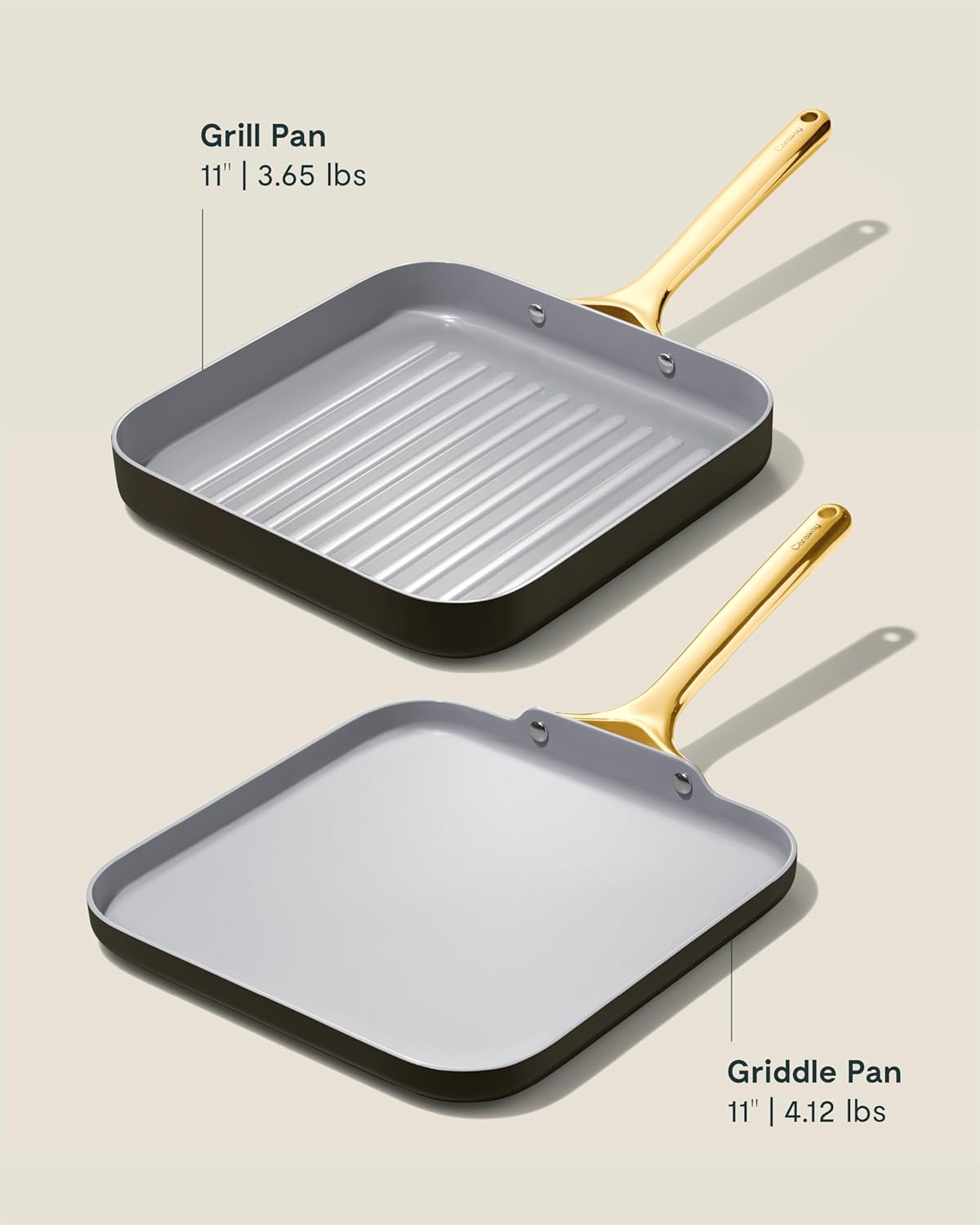 Caraway Griddle Pan & Grill Pan Duo - Non-Stick Ceramic Coated - Non Toxic, PTFE & PFOA Free - Oven Safe & Compatible with All Stovetops – Black
