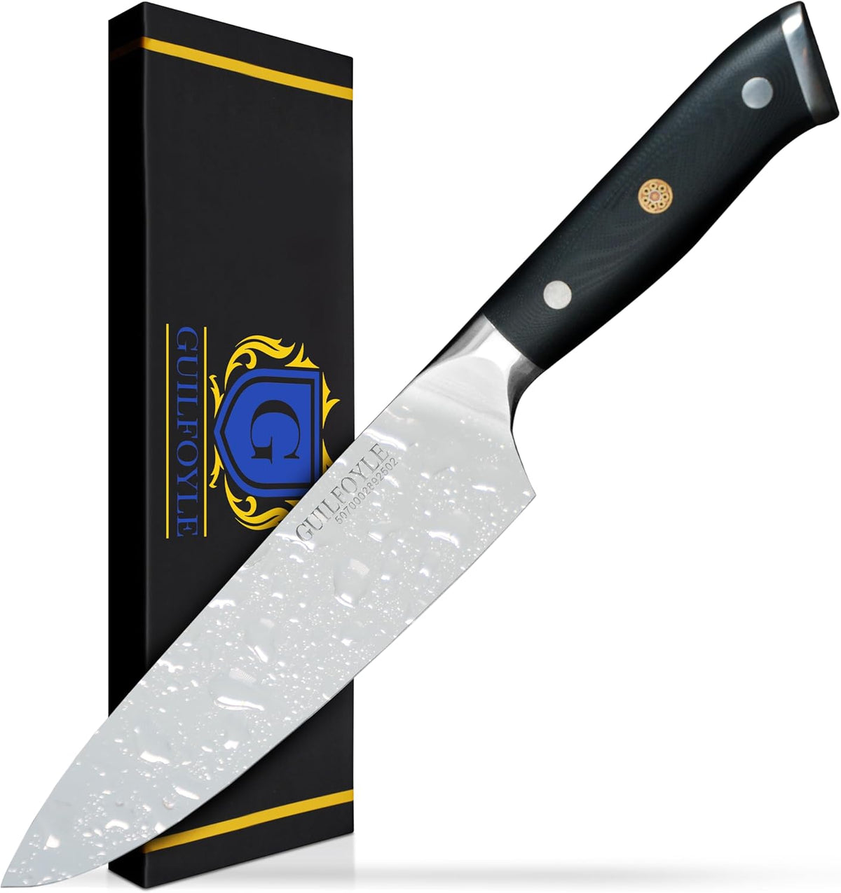 Modern Chef's Knife, Precision Crafted German Style High Carbon Stainless Steel, Improved Shape For Balance and Comfort, Space-Age Advanced Fiberglass Composite Handle, Full Tang, Butt Cap & Gift Box