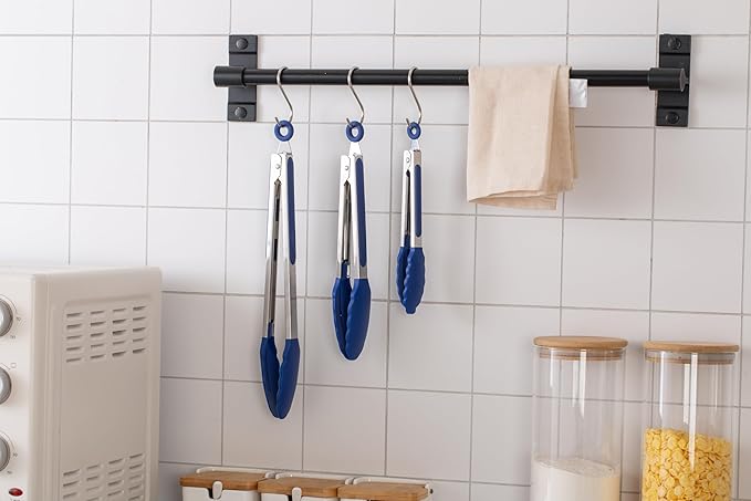 COOK WITH COLOR Stainless Steel Silicone Tipped Kitchen & BBQ Tongs Set, 3 Pc. Tongs, Blue