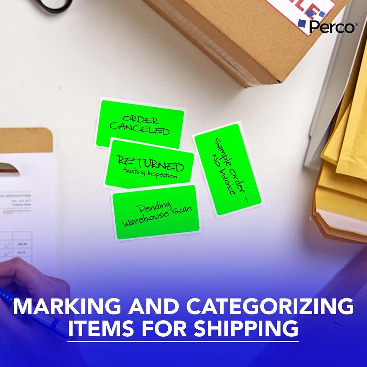 Perco Fluorescent Green Labels 3x5 Inch 500 Stickers/Roll with Easy Peel Perforation and Strong Adhesion for Inventory Management, Color Coding, Moving Boxes, Retail, Organizing & Crafts – Made in USA