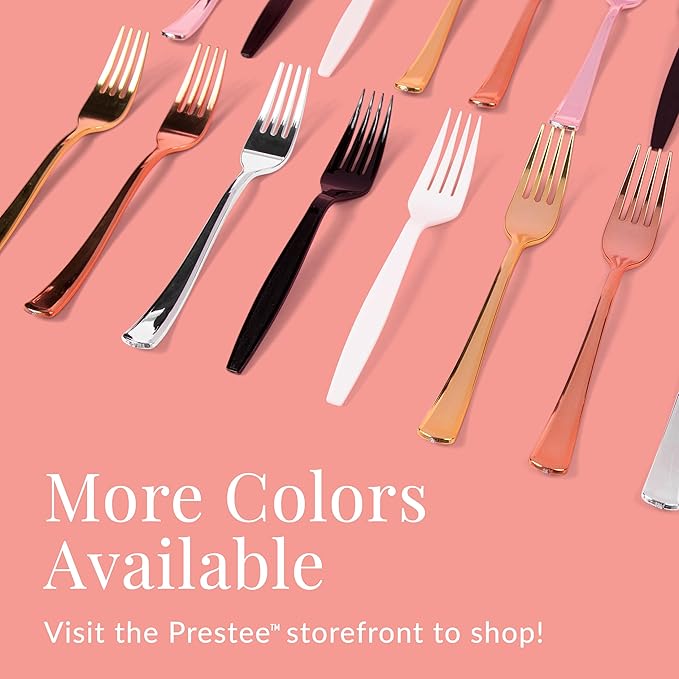 Prestee 600 Plastic Silverware Set, Silver Plastic Utensils, Disposable Flatware Set with Forks 200, Spoons, Knives, Heavy-Duty Bulk Silverwares for Christmas Parties and Events