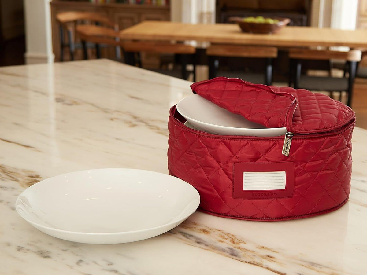 Covermates Keepsakes - Dish Storage - Padded Protection - ID Window - Stain Resistant - Machine Washable - China Storage, Red