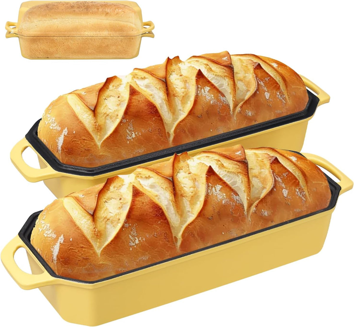 Bread Pan Cast Iron Loaf Pan with Lid Bread Loaf Pan 13x5 Inch Enameled Cast Iron Sourdough Bread Pan,Yellow