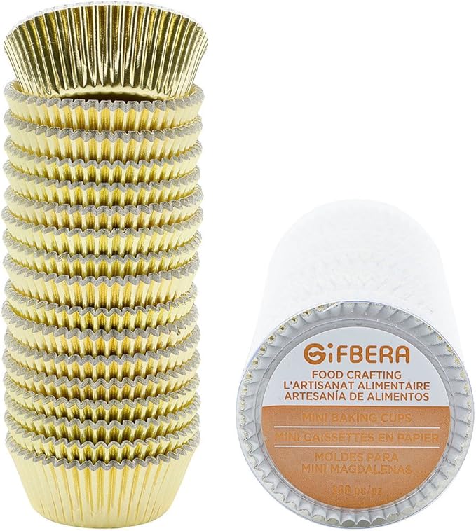 Gifbera Mini Foil Baking Cups Gold, 300-Count Bright Foil Paper Gold Cupcake Liners Mini Size