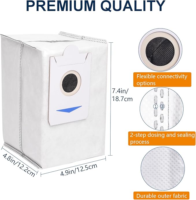 14Pcs Dust Bags Replacement for Ecovacs T30S(Not Combo) X2/X2 Pro/X2 Omni/X5 Omni Robot Vacuum Cleaner, 3L Large Capacity Disposable Replacement Bags