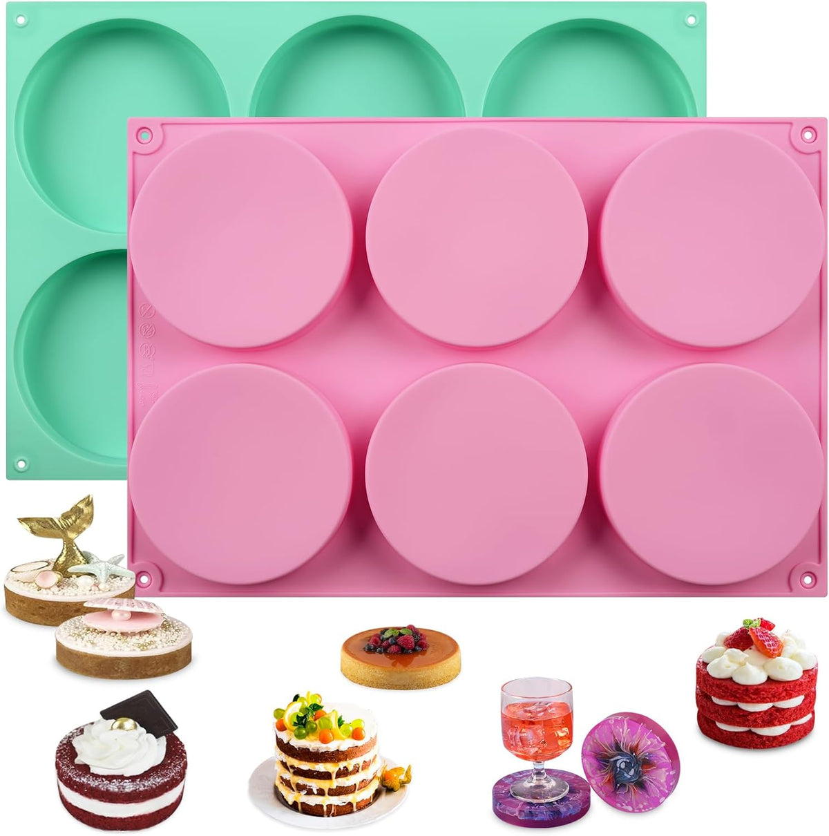 HUAKENER 2 Pcs Silicone Muffin Top Pans for Baking, 4 Inch Non-Stick Round Baking Molds for Mini Cake, Muffin Top, Dessert, Hamburger, Sandwiches Making