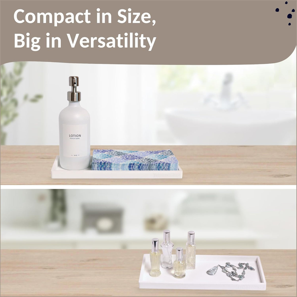 Countertop and Vanity Tray - 2 PC Large 11.7" Silicone Bathroom Trays, Counter Organizer, Dish Soap Sponge Holder Kitchen Sink Tray Organizer, Sink Caddy Toothbrush Key Kitchen Soap Trays