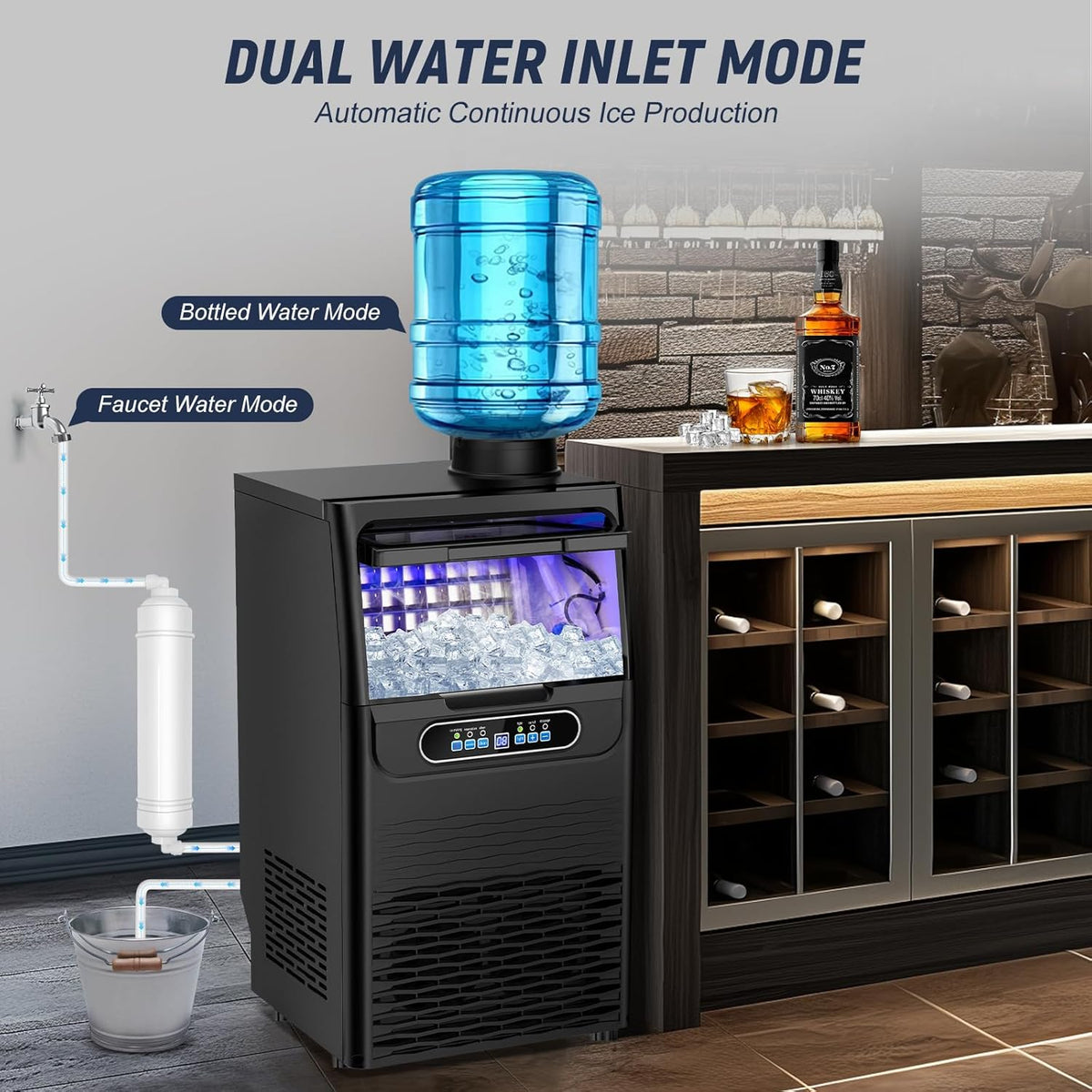 100LBS/24H High Output - Commercial Under Counter Ice Maker with 30LBS Storage - Built-in/Freestanding Design, Self-Cleaning & 24H Timer - for Home Bars Outdoor