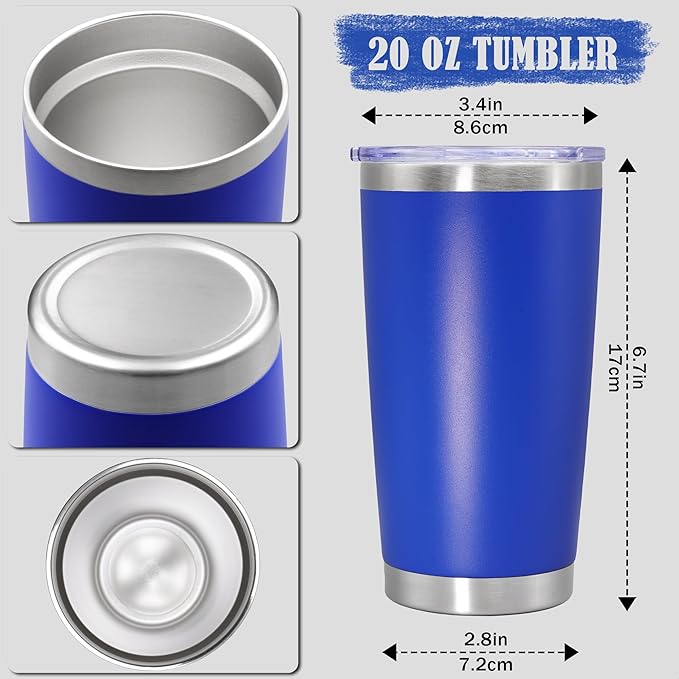 20 oz Tumbler Coffee Travel Tumblers Bulk with Lid Stainless Steel Double Wall Vacuum Insulated Mug Powder Coated Cups fit Car Cupholder for Hot and Cold - Dark Blue, 8Pack
