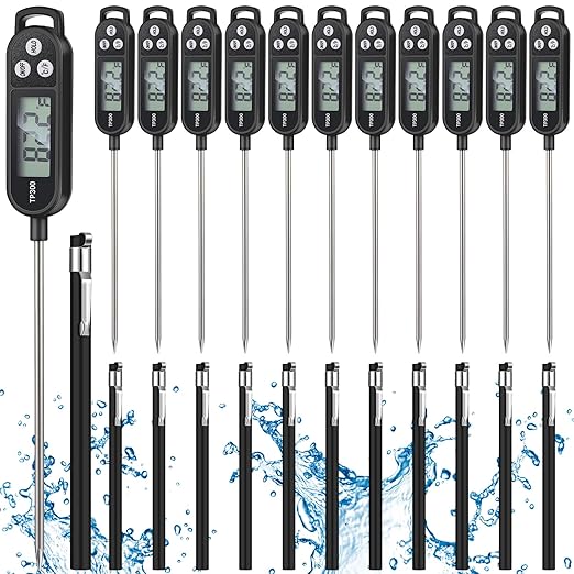 12 Pcs Meat Food Thermometer Food with Probe Water Liquid Instant Read Digital Thermometer Kitchen Cooking Supplies for Cooking BBQ Milk Yogurt (Black)