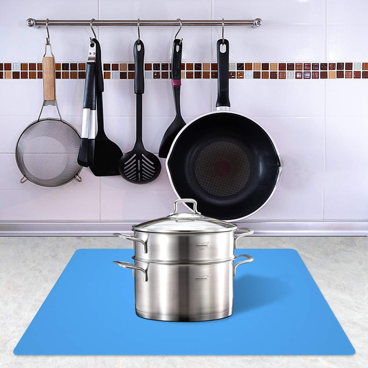 Silicone Placemats, Food-Grade Non-Slip Waterproof, Dining, Stain Resistant, Countertop Protector, Kitchen Counter Mat, Heat Resistant, Baking mat Dishwasher Safe (23.6"×15.7"-1pack, Blue)