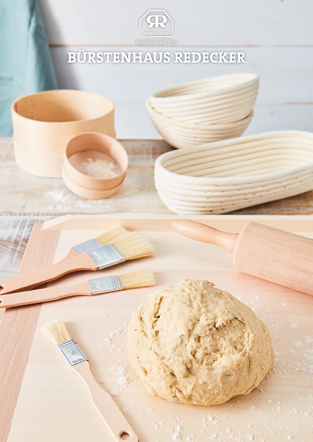 Redecker Pastry Brushes Set with Untreated Beechwood Handles, 4 Different Sizes, Multi-purpose Brushes with Natural Boar Bristles for Basting, Glazing and More, Made in Germany