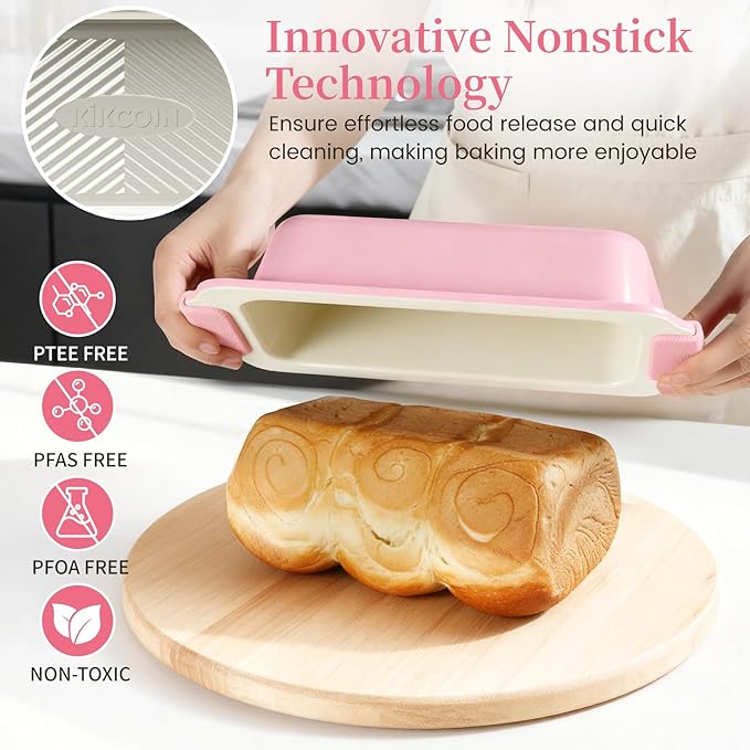 Kikcoin 25 PCS Stackable Baking Pans Set, Non-stick Bakeware Sets with Silicone Handles, 450°F Oven Safe Cookie Sheets for Baking, Easy Release Heavy-duty Baking Sheets Non Stick, Pink